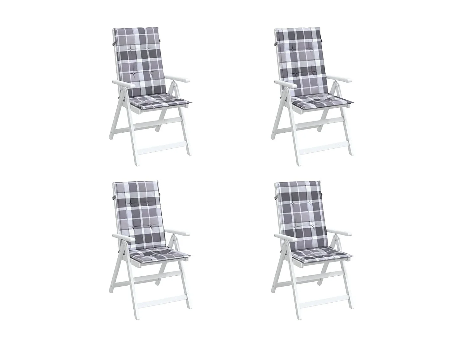 Coussins de chaise jardin à dossier haut lot de 4 carreaux gris