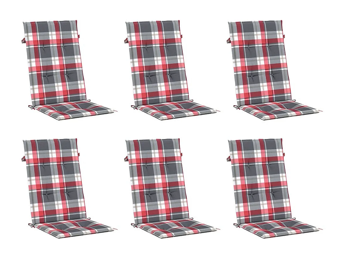 Cojín silla jardín respaldo alto 6 unidades cuadros gris 120x50x3 cm