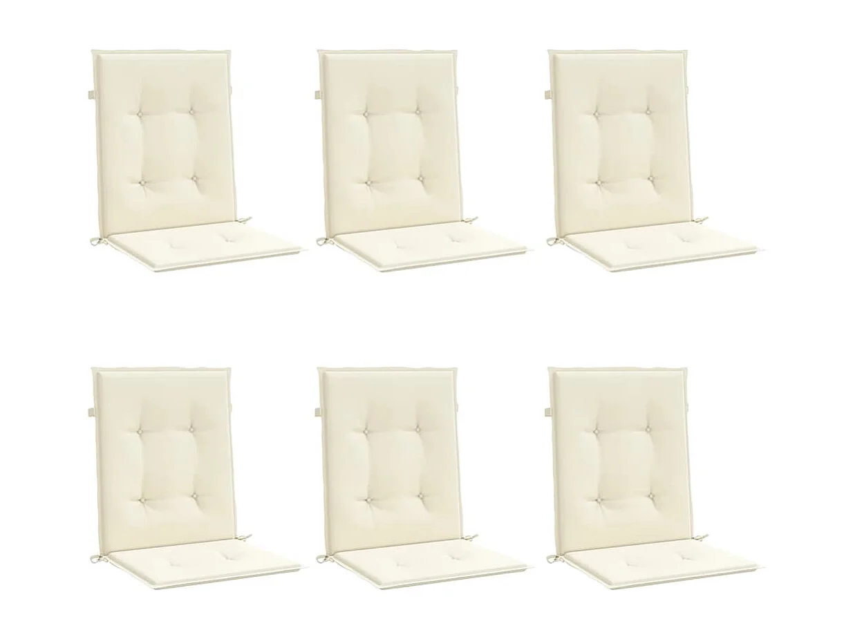 Coussins de chaise de jardin à dossier bas lot de 6 crème