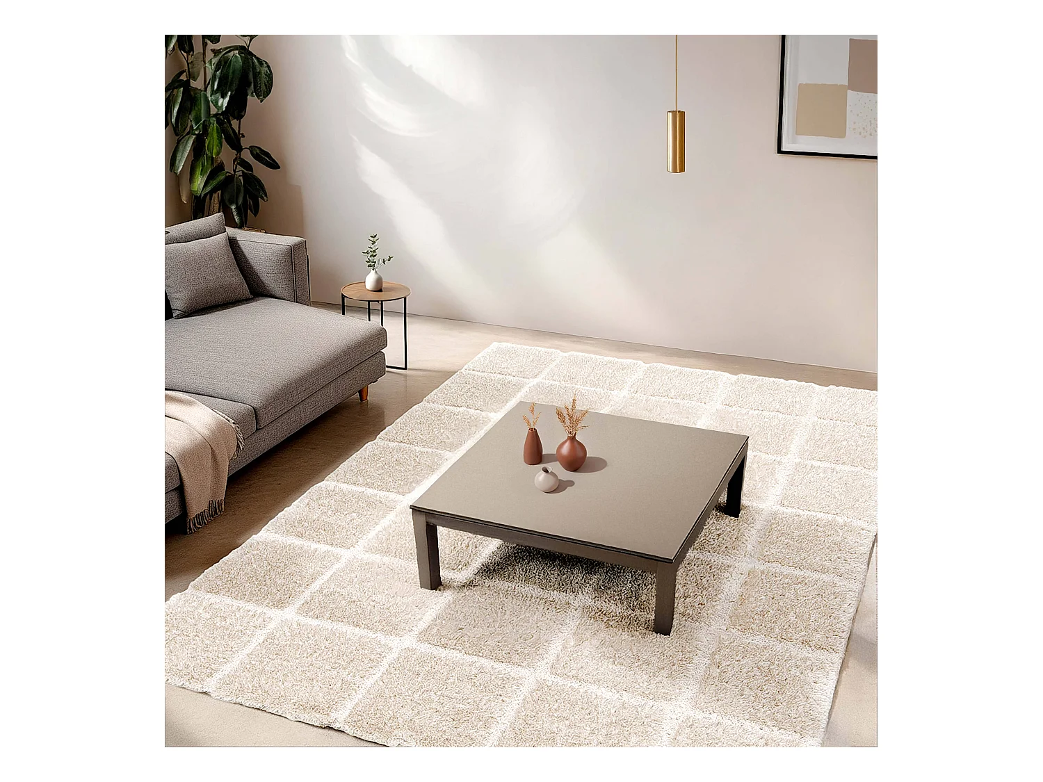 Rechthoekig hoogpolig vloerkleed in ecru shaggy-stijl 120 x 170 cm