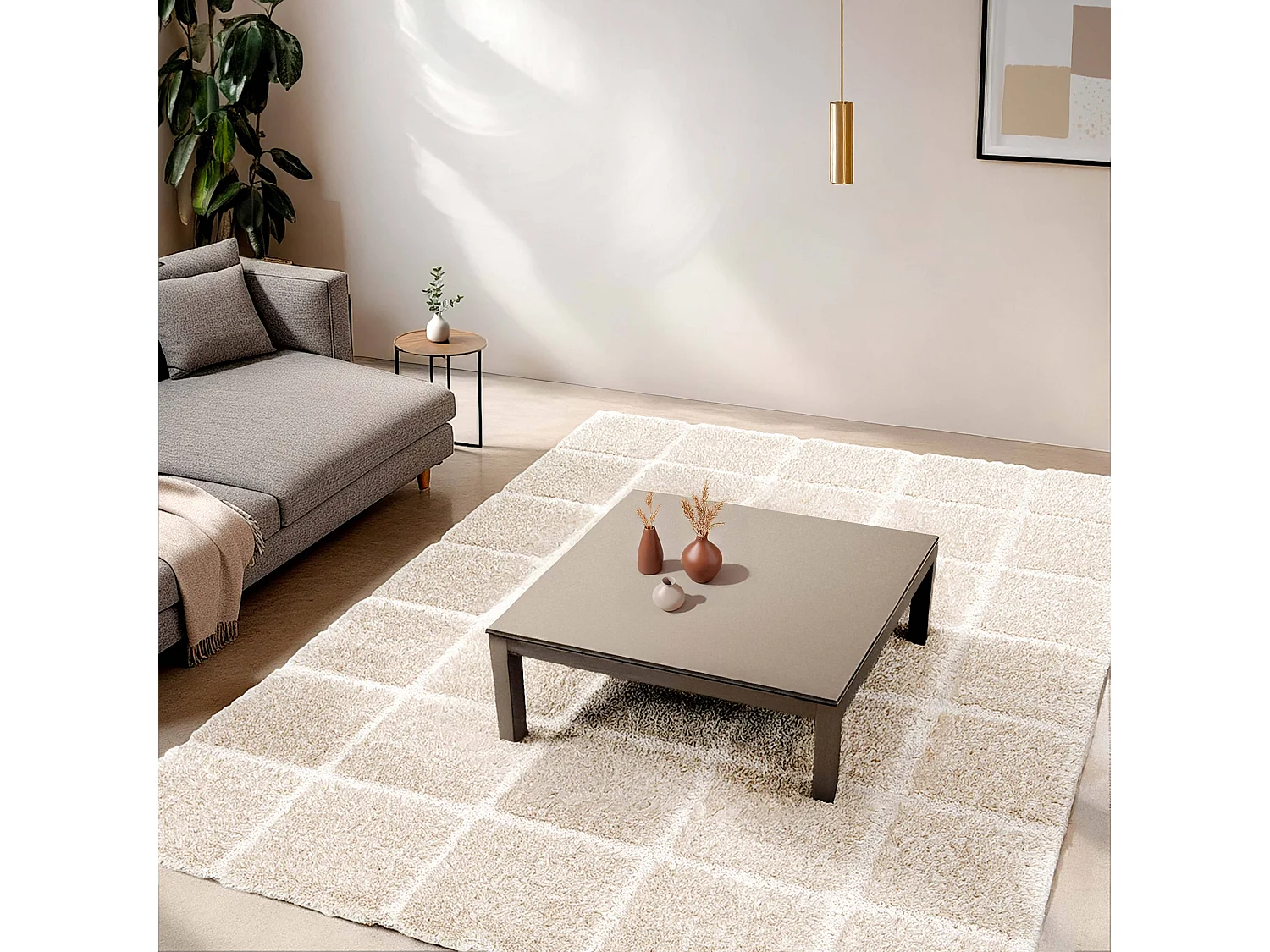 Tapis rectangulaire à poils longs style shaggy écru 120 x 170 cm