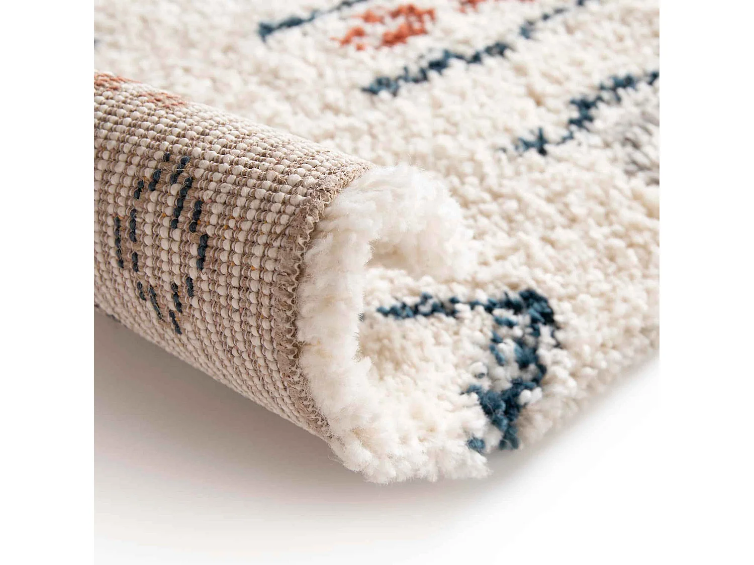 Tapis rectangulaire à poils longs motif ethnique beige 120x170 cm