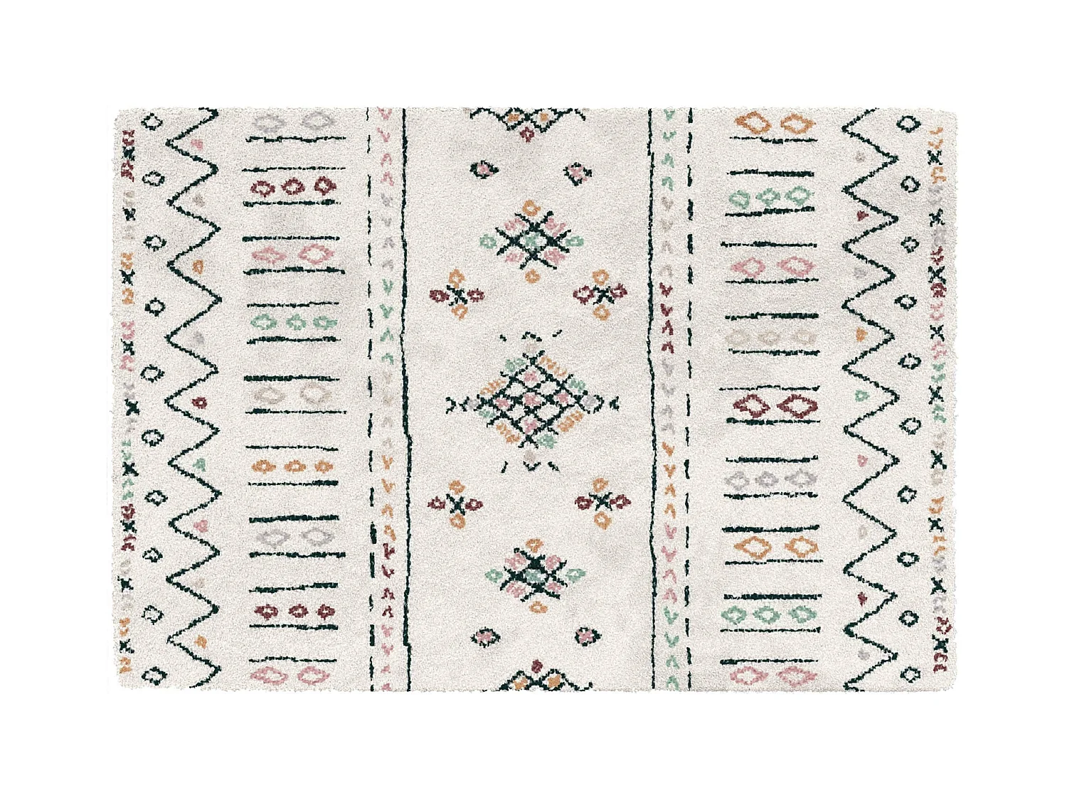 Rechthoekig hoogpolig vloerkleed met beige etnisch patroon 120x170 cm