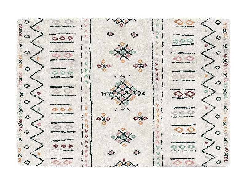 Tapis rectangulaire à poils longs motif ethnique beige 120x170 cm