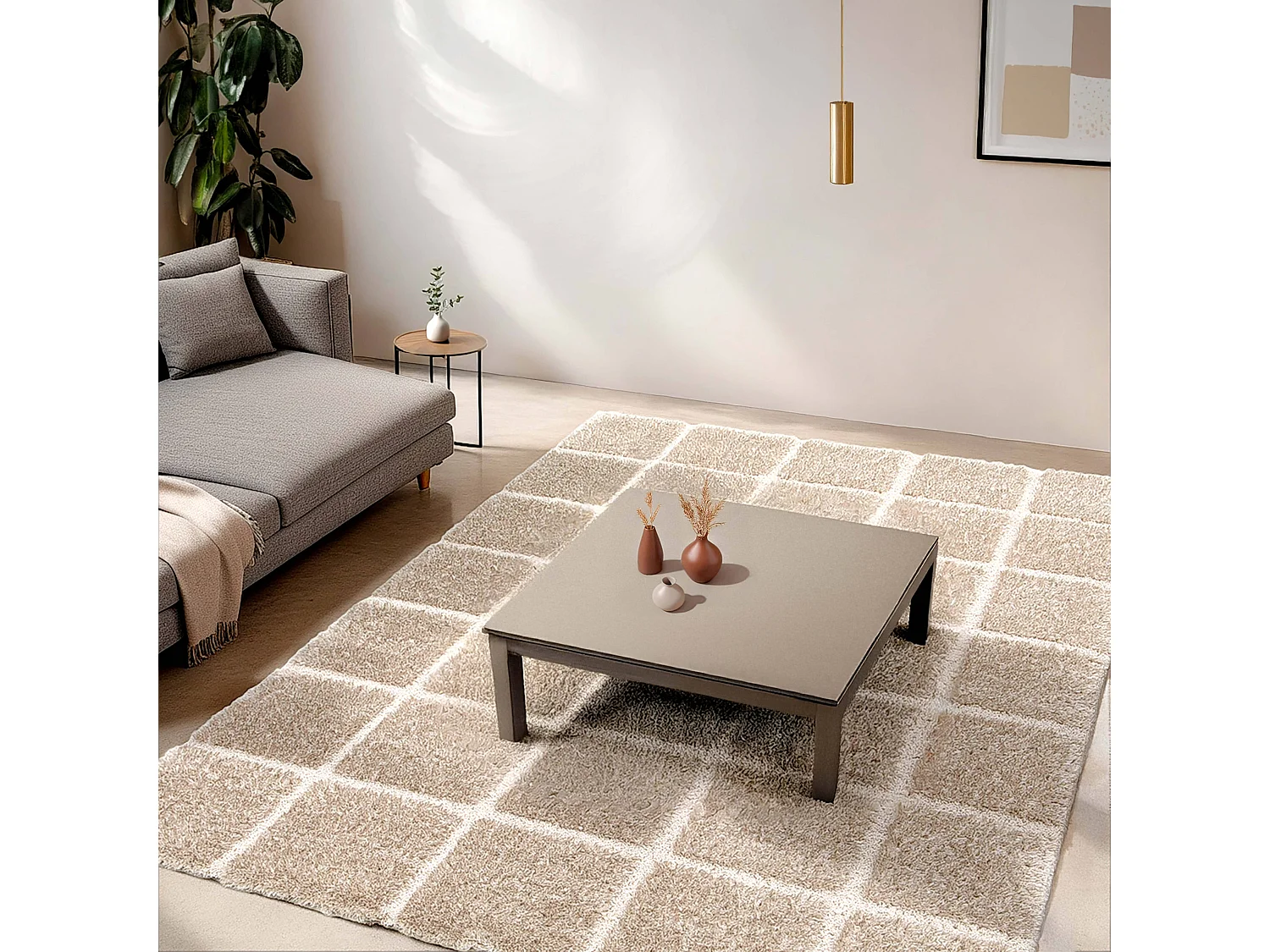 Rechthoekig hoogpolig vloerkleed shaggy stijl taupe 120 x 170 cm