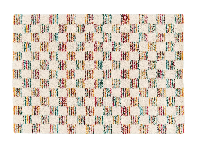 Tapis rectangulaire à poils longs motif carré multicolore 120 x 170 cm