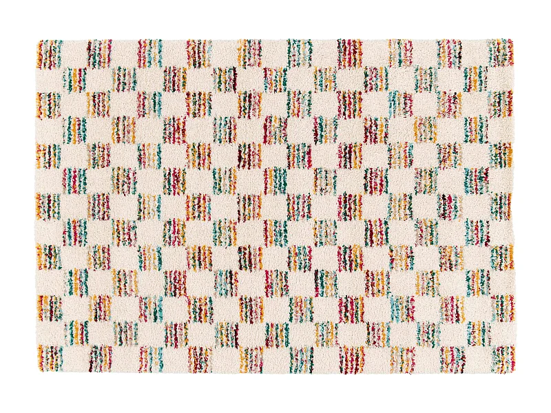 Hoogpolig vloerkleed met veelkleurig vierkant patroon 120 x 170 cm