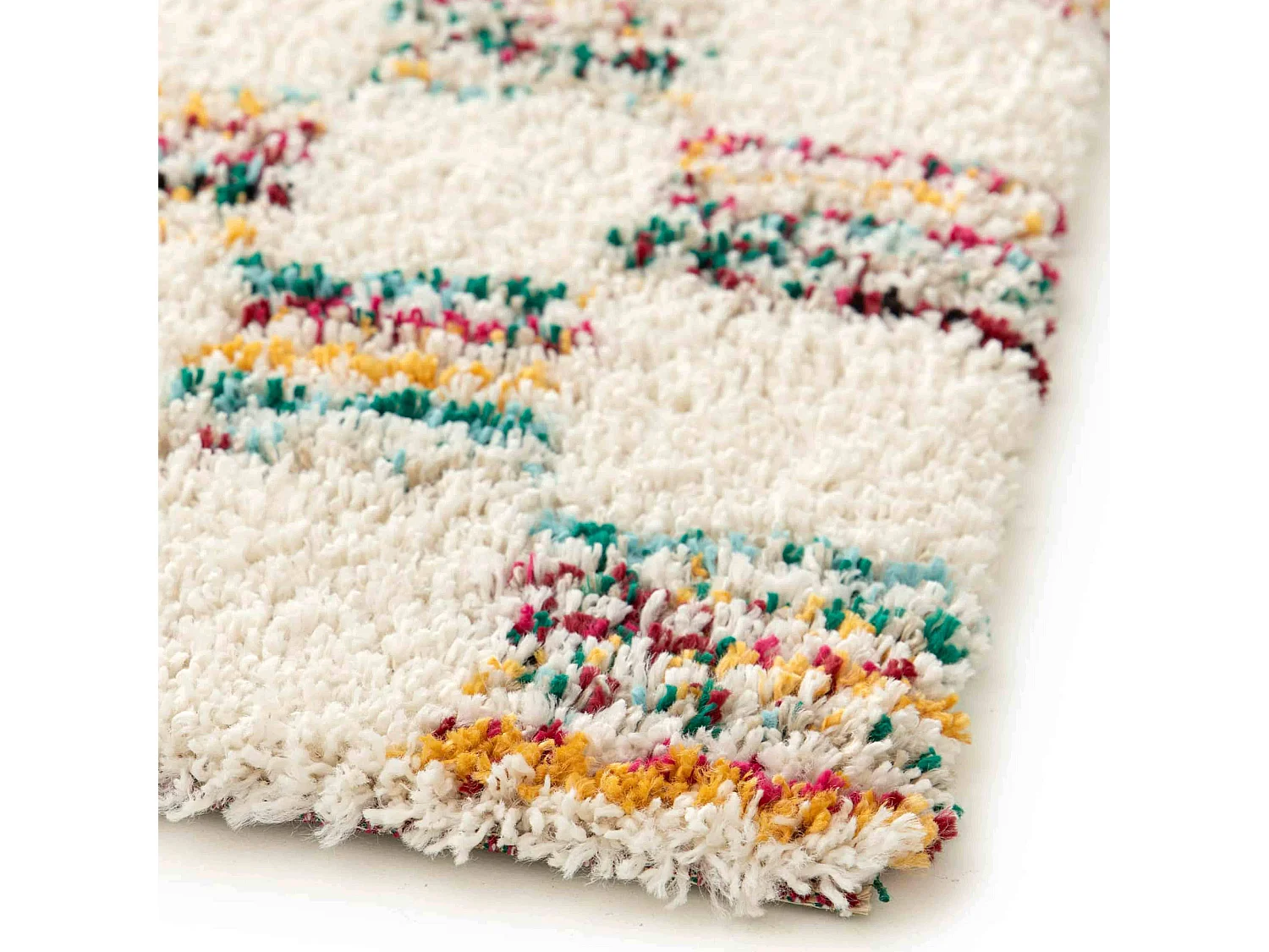 Tapis rectangulaire à poils longs motif carré multicolore 120 x 170 cm