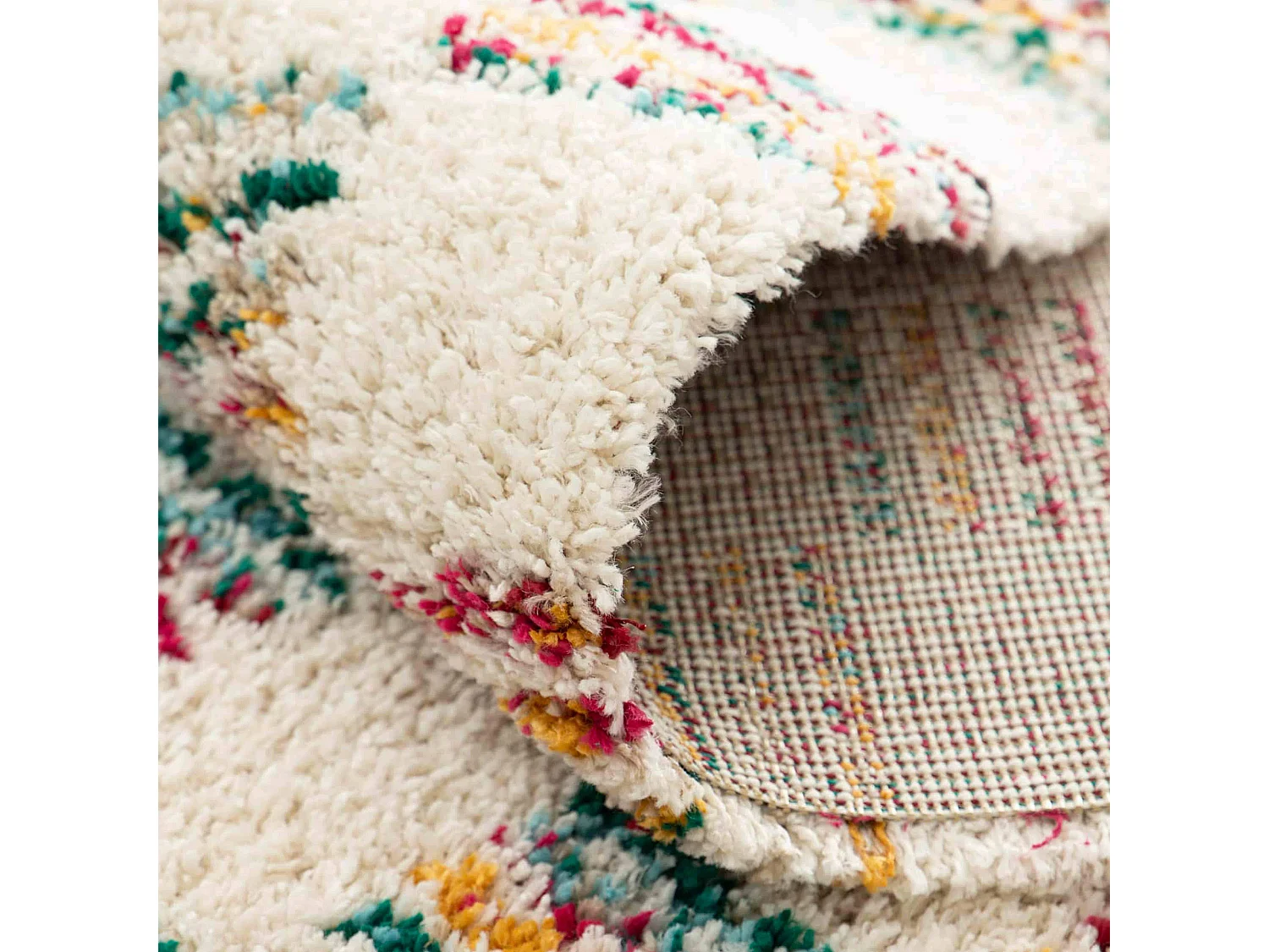 Tapis rectangulaire à poils longs motif carré multicolore 120 x 170 cm