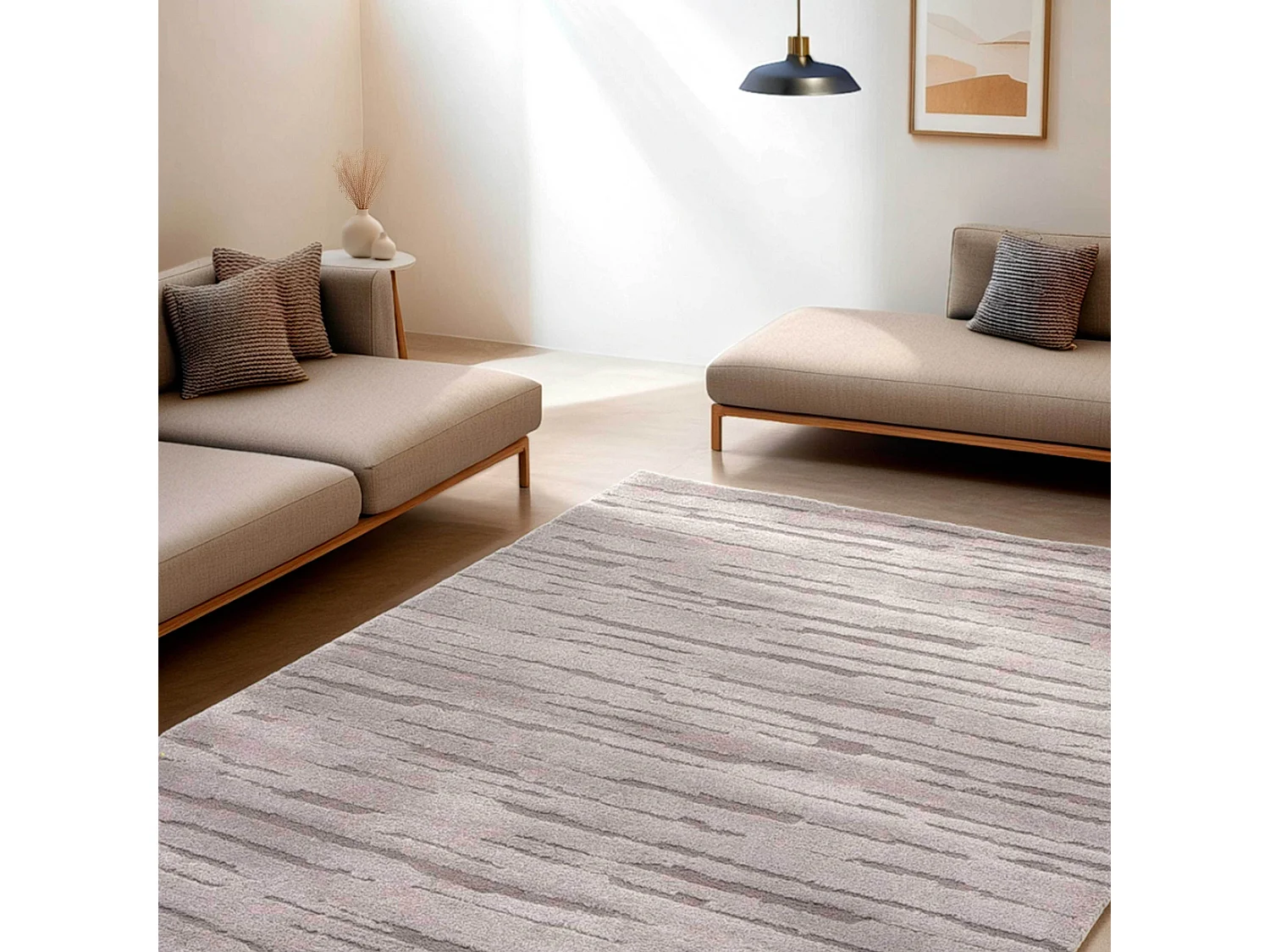 Rechthoekig laagpolig vloerkleed effen grijs patroon 120 x 170 cm