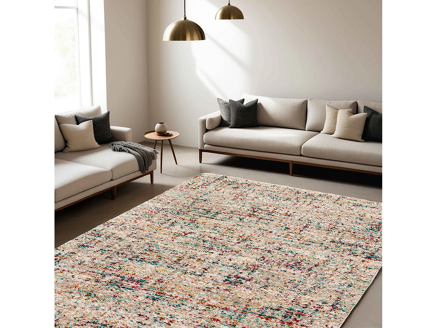Tapis rectangulaire à poils longs contemporain multicolore 120x170 cm