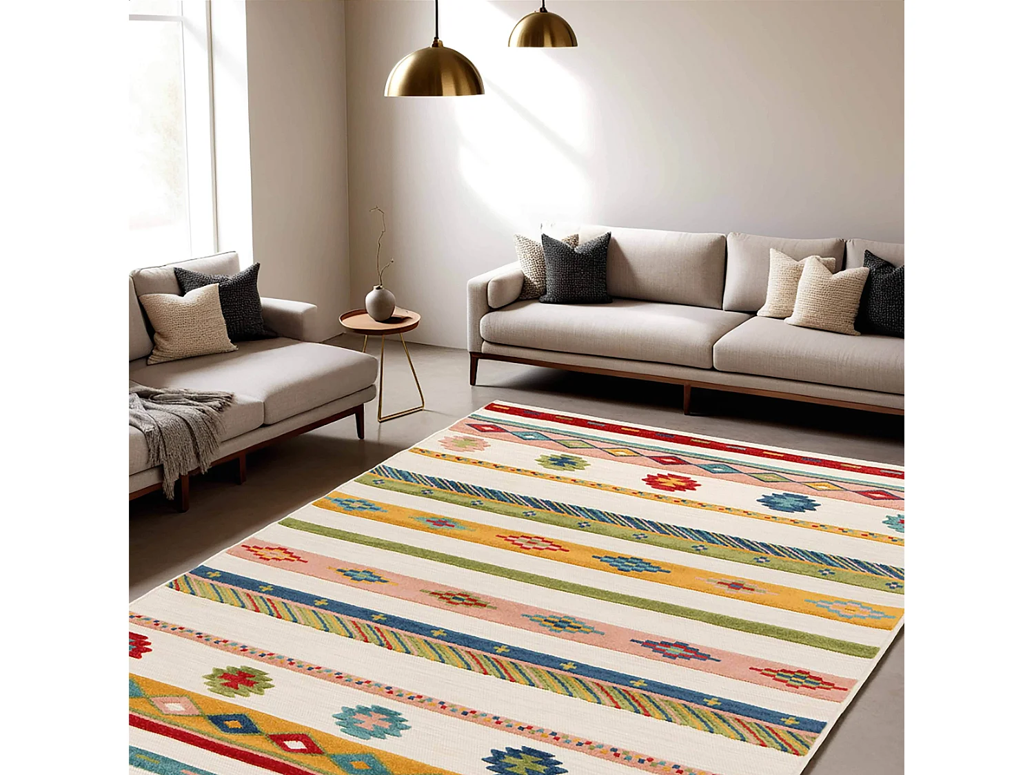 Tapis rectangulaire à poils ras motif vibrant multicolore 200 x 290 cm