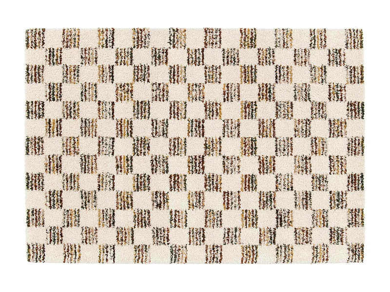 Tapis rectangulaire à poils longs motif carré marron 120 x 170 cm