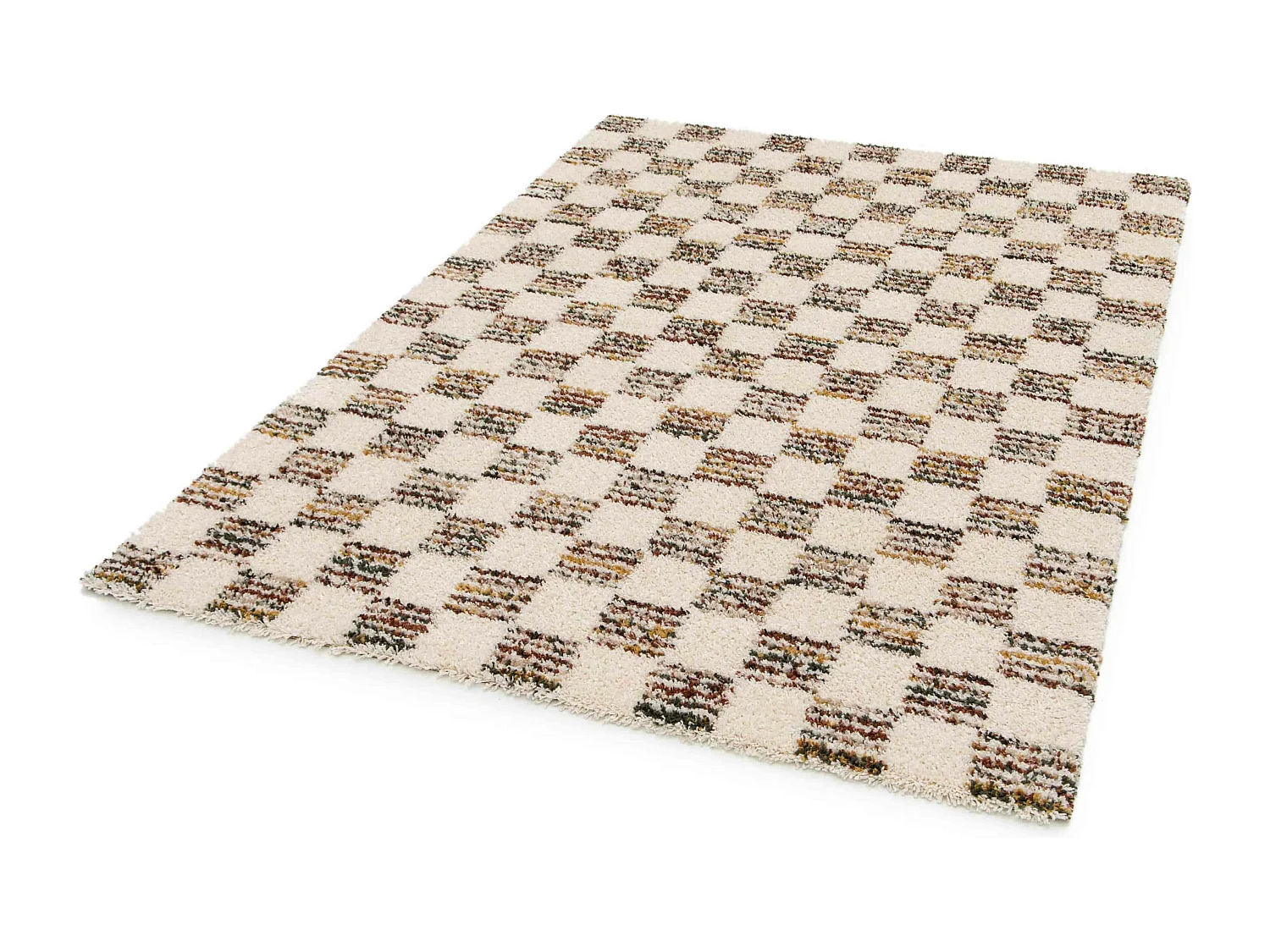 Hoogpolig vloerkleed met bruin vierkant patroon 120 x 170 cm