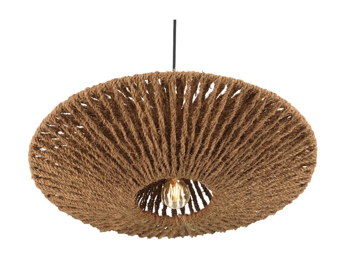 SIXTINE - Suspension 'cymbale' 60x60cm en bois teck recyclé et rotin