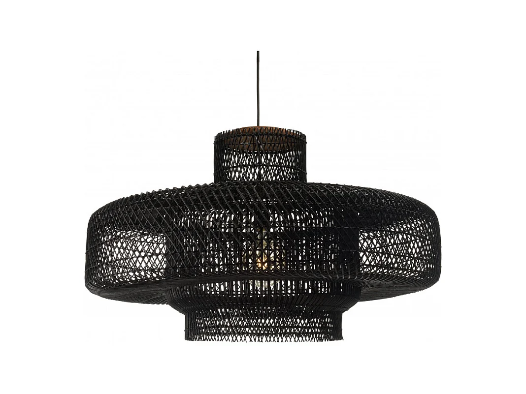 SIXTINE - Suspension 'double' 90x90cm en rotin couleur noire et teck