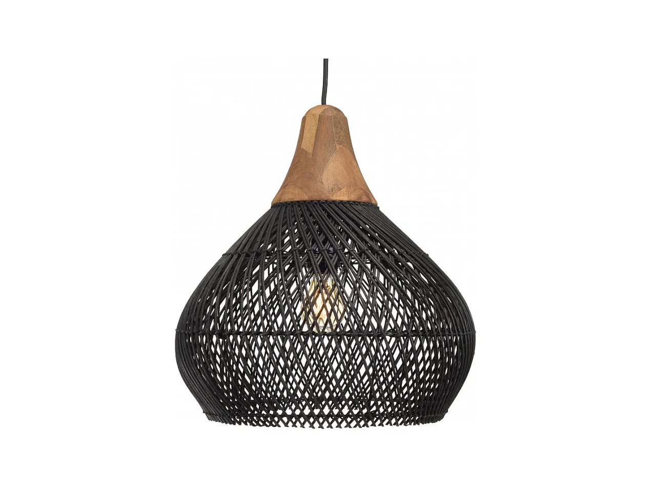 SIXTINE - Suspension 'cloche' 40x40cm en rotin couleur noire et teck