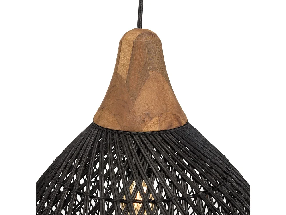 SIXTINE - Suspension 'cloche' 40x40cm en bois teck et rotin noire