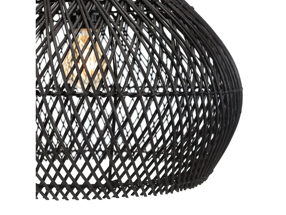 SIXTINE - Suspension 'cloche' 40x40cm en bois teck et rotin noire