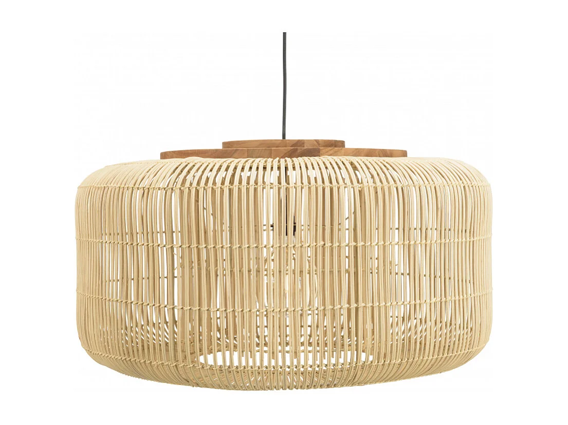 SIXTINE - Suspension 'seau' 76x76cm bois de teck et rotin naturelle