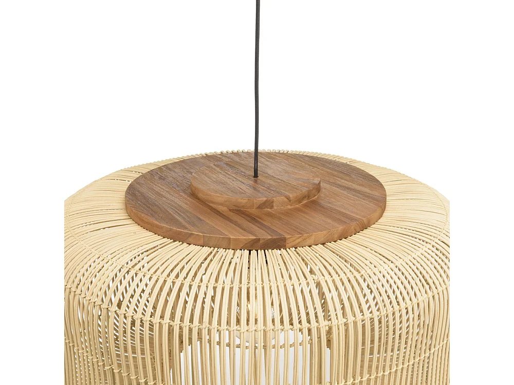 SIXTINE - Suspension 'seau' 76x76cm bois de teck et rotin naturelle