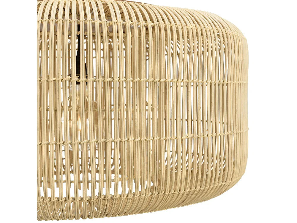 SIXTINE - Suspension 'seau' 76x76cm bois de teck et rotin naturelle