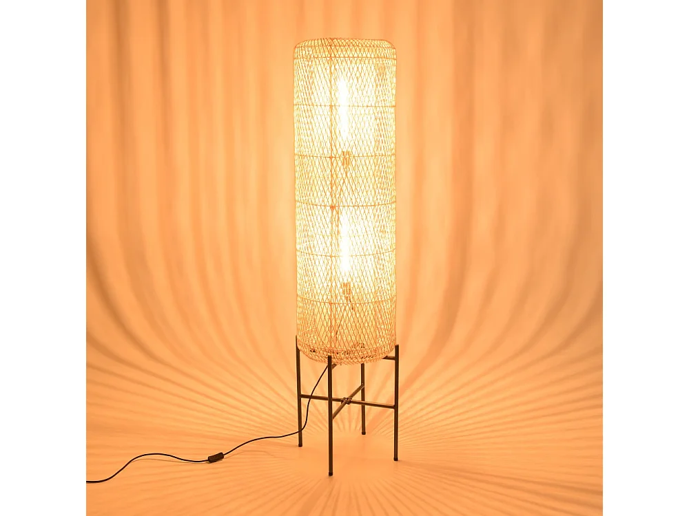 SIXTINE - Lampadaire 39x39cm rotin naturel pieds acier noir