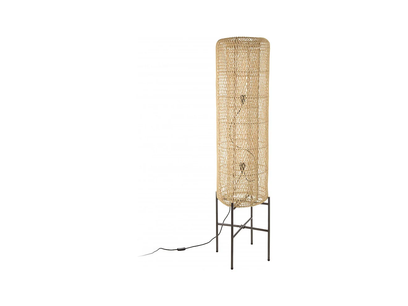 SIXTINE - Lampadaire 39x39cm rotin naturel pieds acier noir
