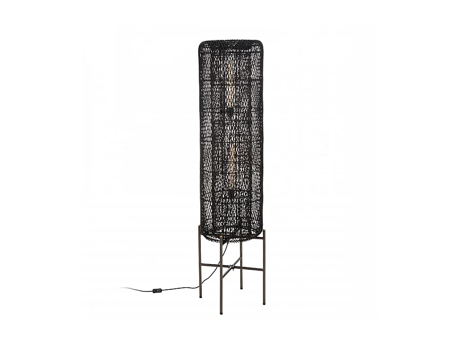 SIXTINE - Lampadaire 39x39cm rotin couleur noire pieds acier