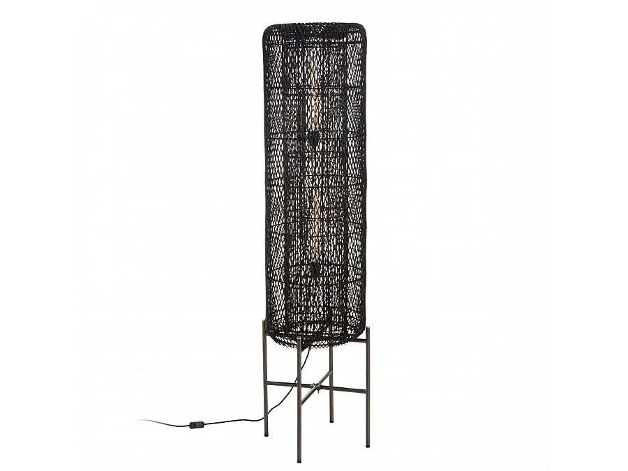 SIXTINE - Lampadaire 39x39cm rotin couleur noire pieds acier