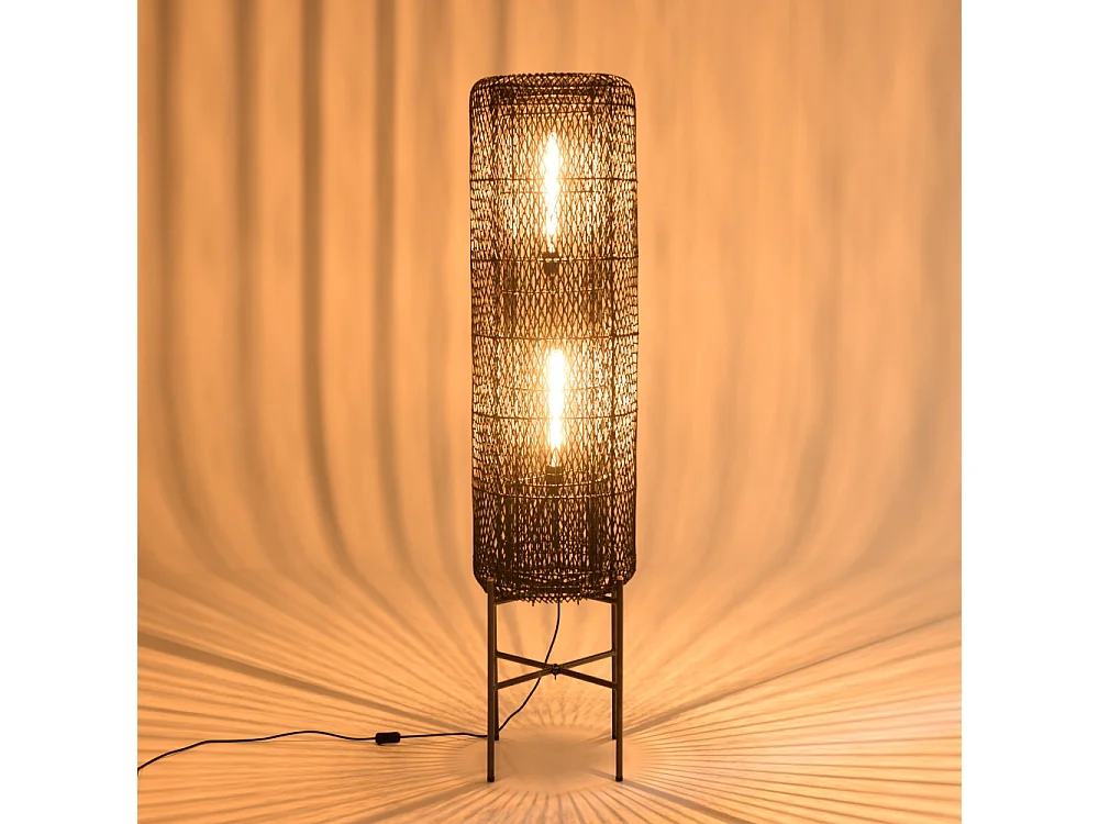 SIXTINE - Lampadaire 39x39cm rotin couleur noire pieds acier