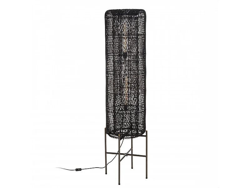 SIXTINE - Lampadaire 39x39cm rotin couleur noire pieds acier