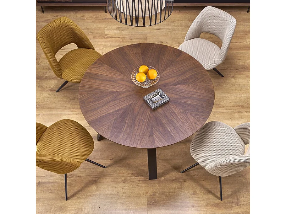 Table à manger ronde 120 cm plateau noyer et pieds noir DANILO