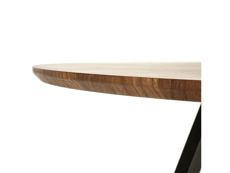 Mesa de comedor redonda de 120 cm con tablero de nogal y patas negras DANILO