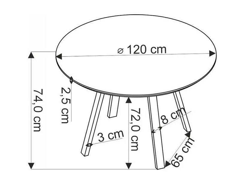 Mesa de comedor redonda de 120 cm con tablero de nogal y patas negras DANILO