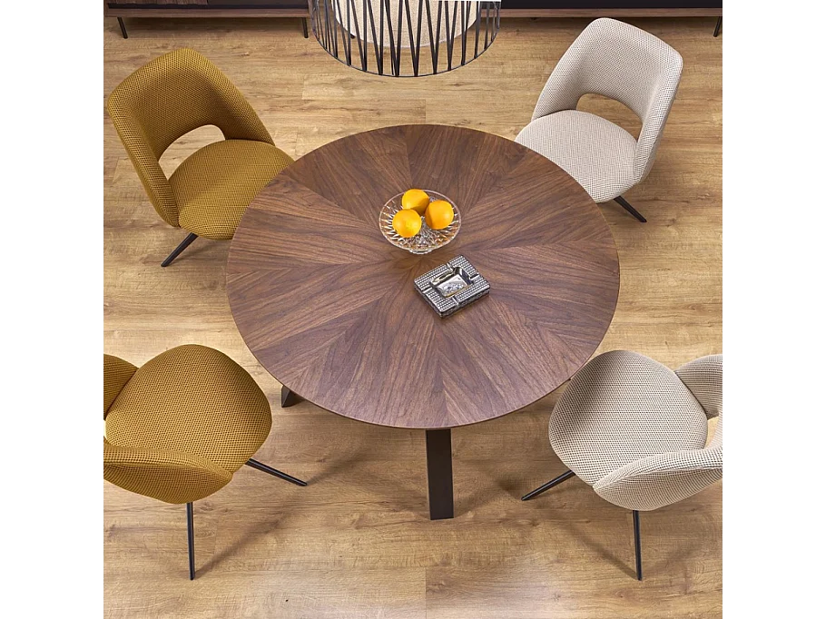 Mesa de comedor redonda de 120 cm con tablero de nogal y patas negras DANILO