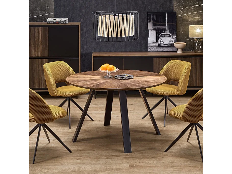 Table à manger ronde 120 cm plateau noyer et pieds noir DANILO