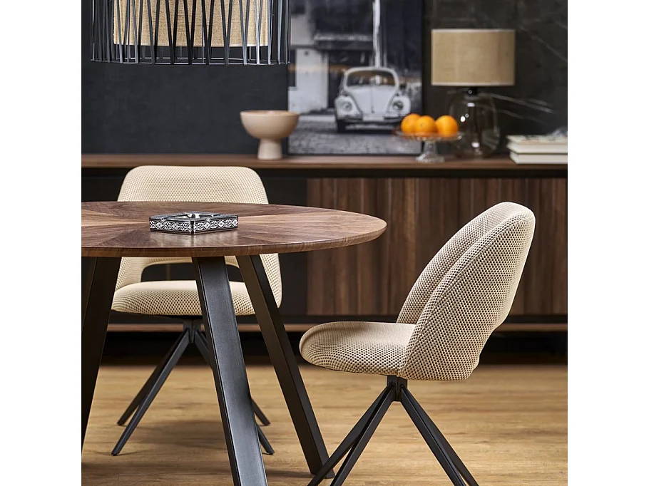 Table à manger ronde 120 cm plateau noyer et pieds noir DANILO