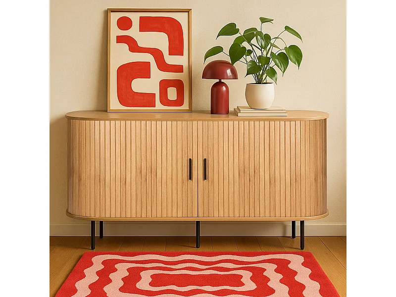 Dressoir met 2 deuren in melamine en staal 140 cm beige