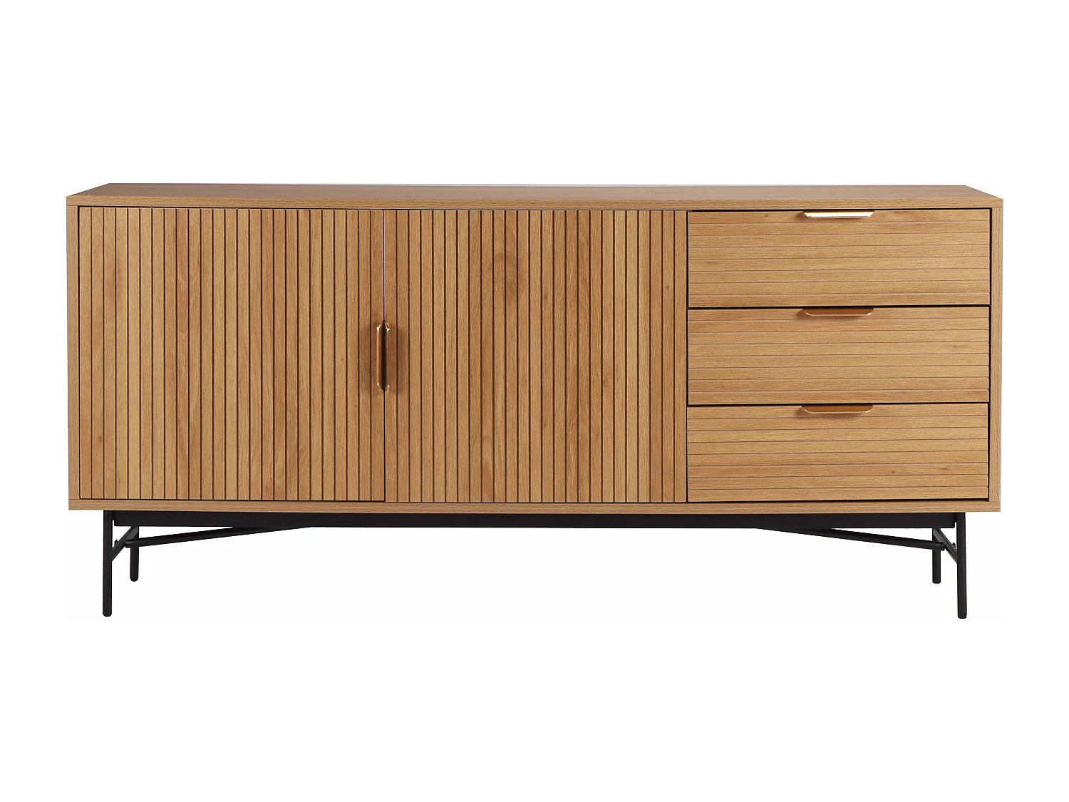 Buffet 2 portes et 3 tiroirs en mélaminé et acier 160 cm beige