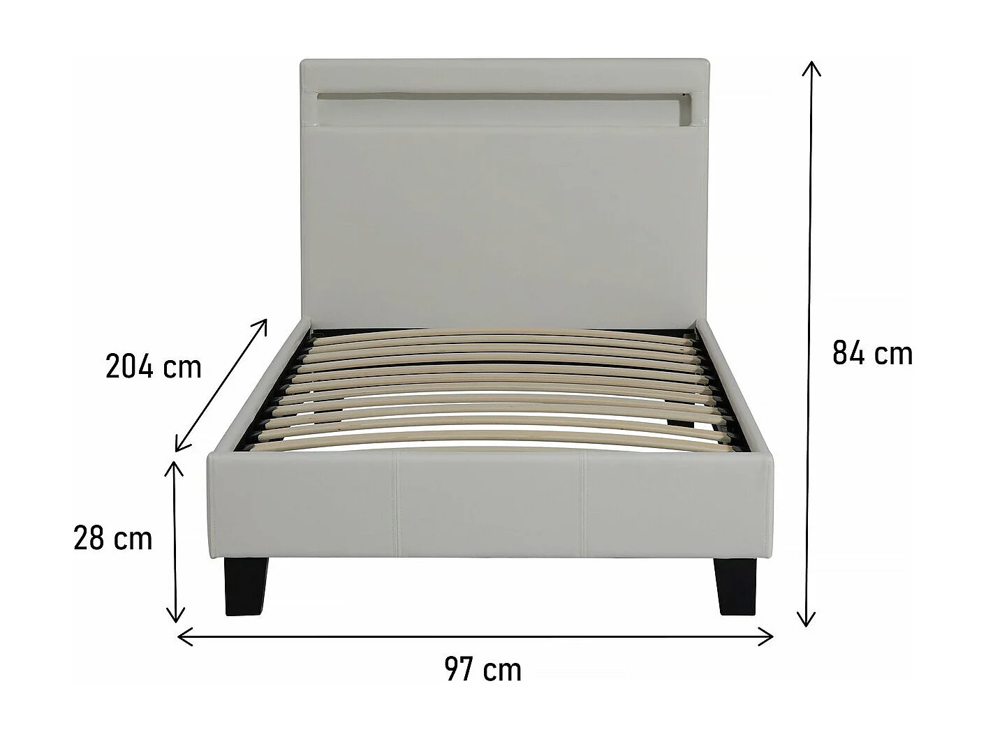 Cama individual com LED "Maria" 90 x 190 cm - Branco elegante e moderno com iluminação LED integrada