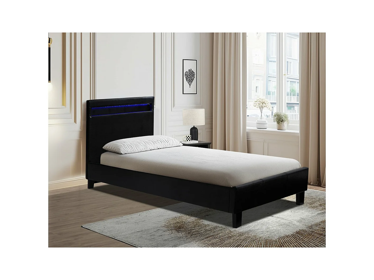 Lit avec LED "Maria" 90 x 190 cm - Noir