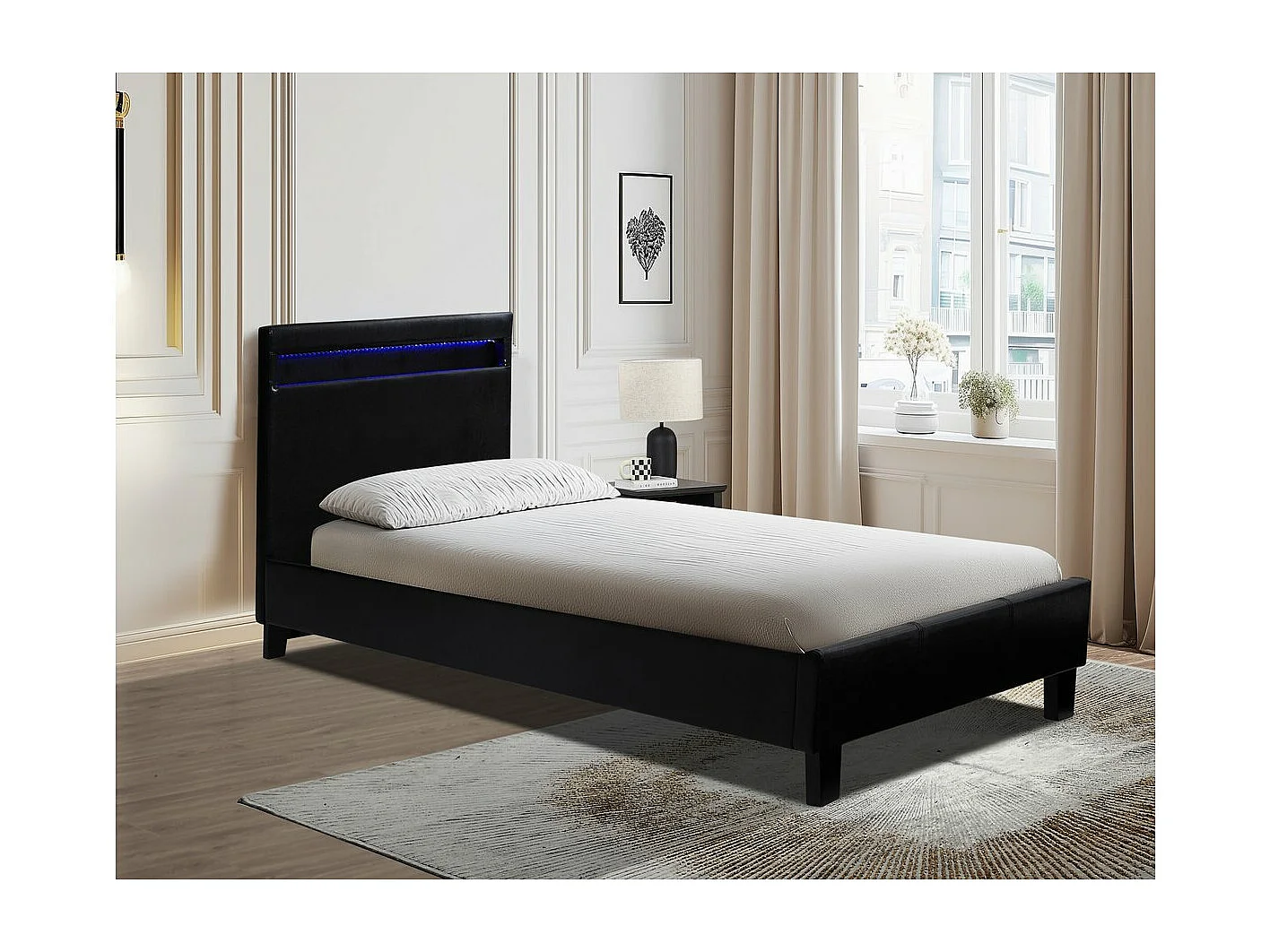 Lit avec LED "Maria" 90 x 190 cm - Noir