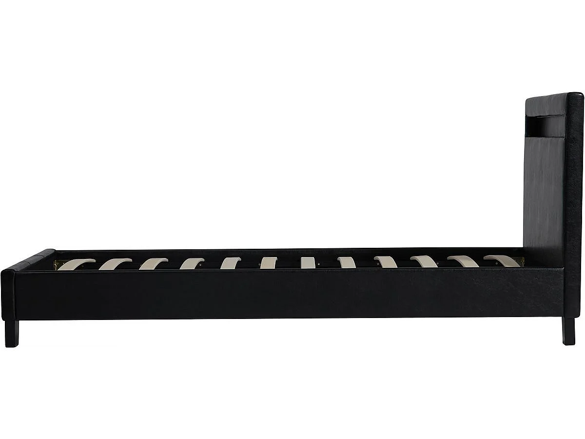 Łóżko pojedyncze z LED "Maria" 90x190cm - Czarne, personalizowane oświetlenie LED