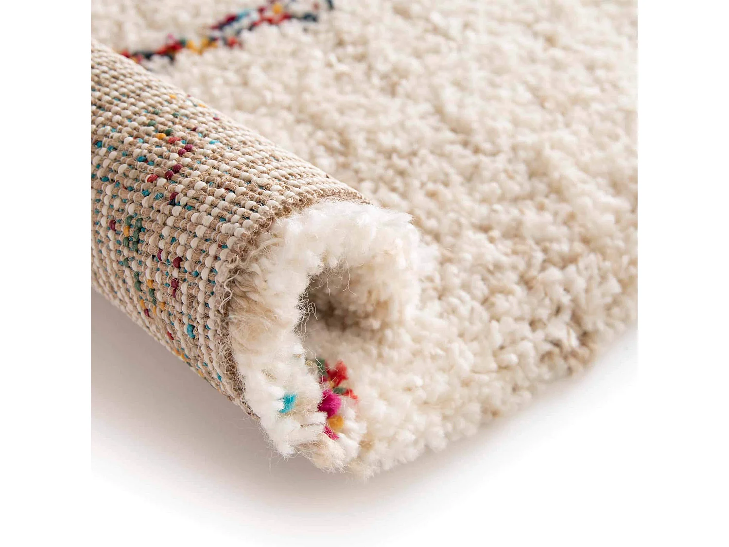 Tapis rectangulaire à poils longs motif ethnique beige 120x170 cm