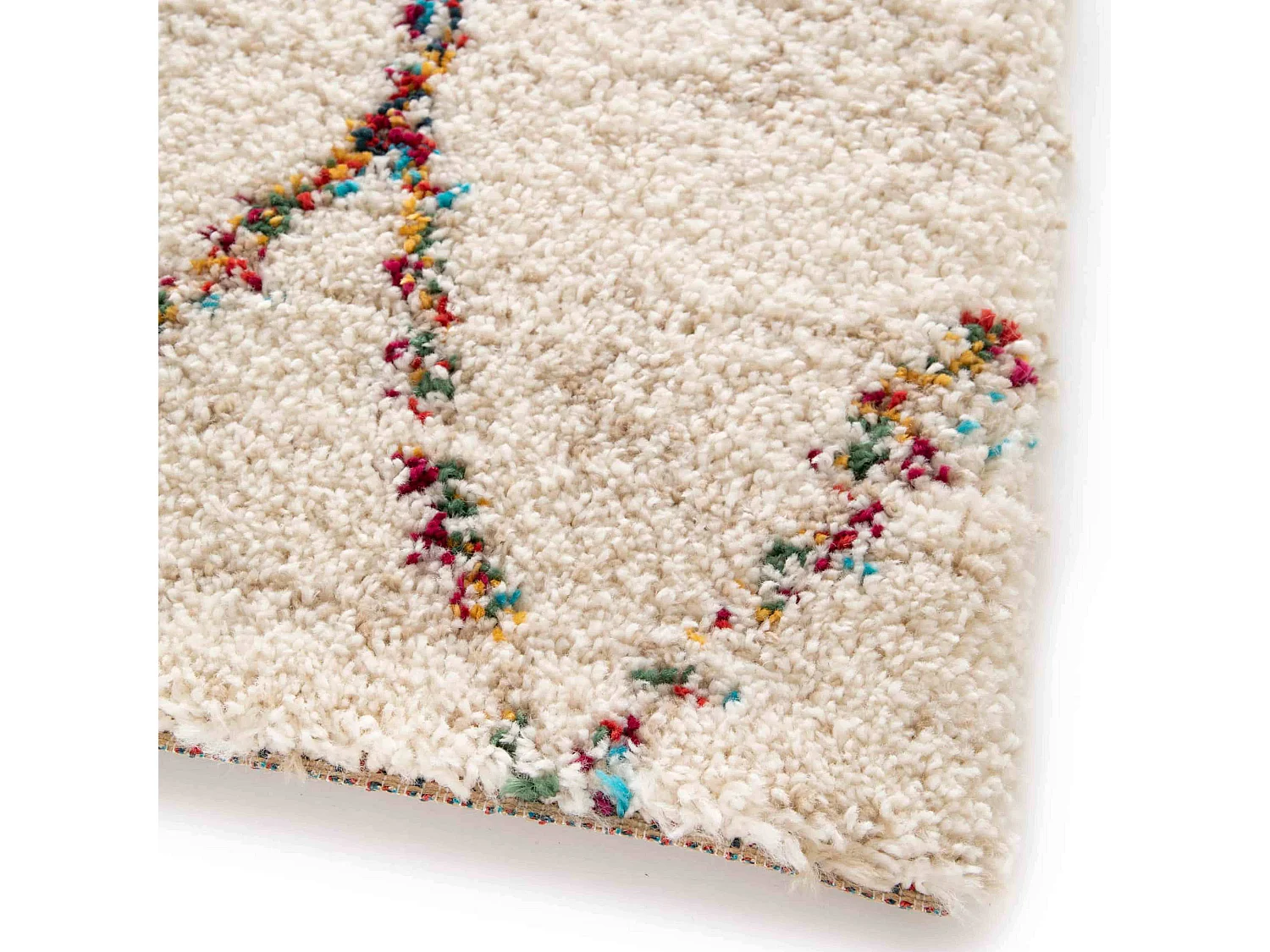 Tapis rectangulaire à poils longs motif ethnique beige 120x170 cm