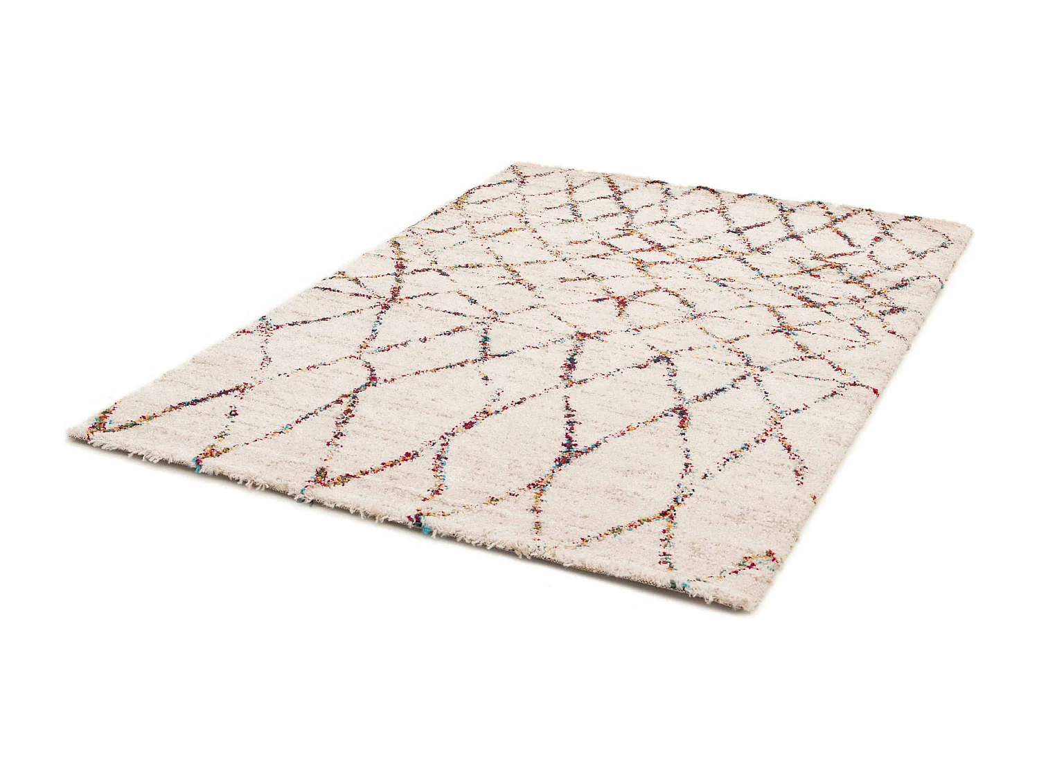 Tapis rectangulaire à poils longs motif ethnique beige 120x170 cm