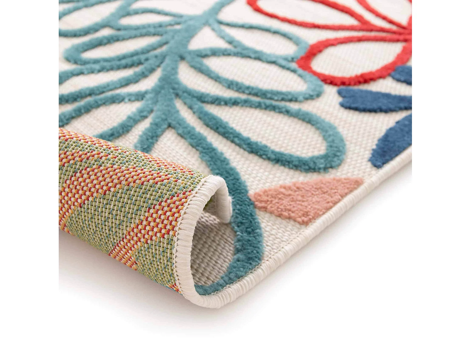 Tapis rectangulaire à poils ras motif floral multicolore 200 x 290 cm