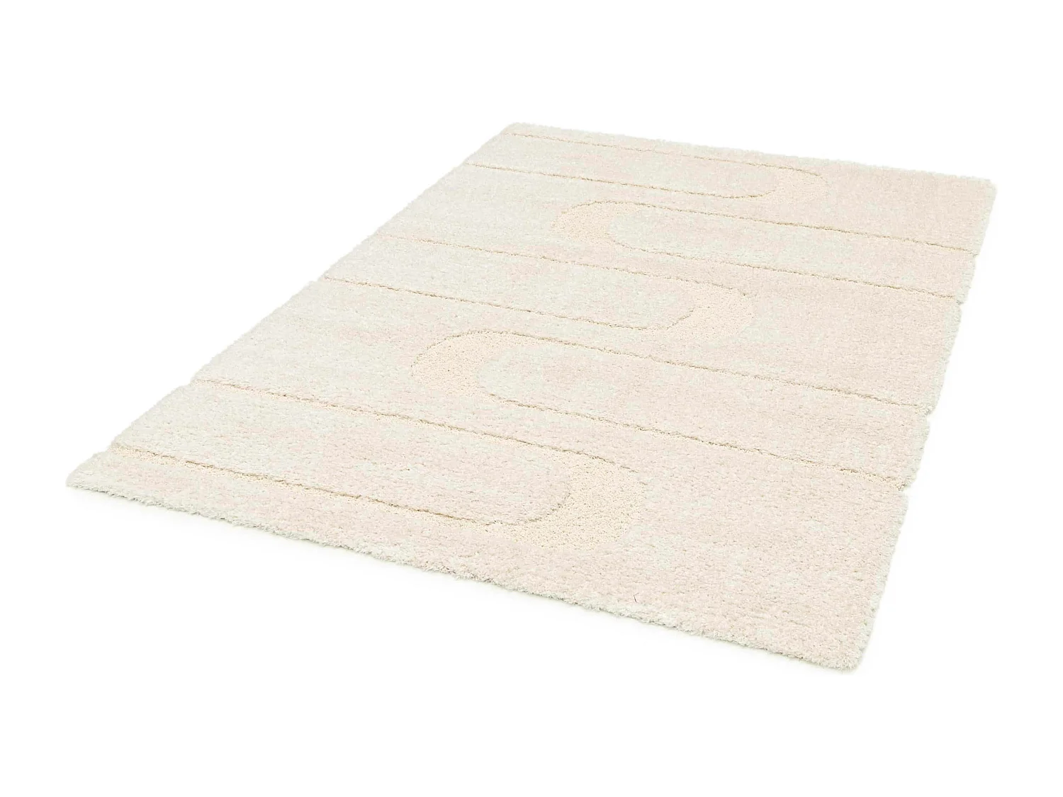 Hoogpolig vloerkleed met ecru geometrisch patroon 120 x 170 cm