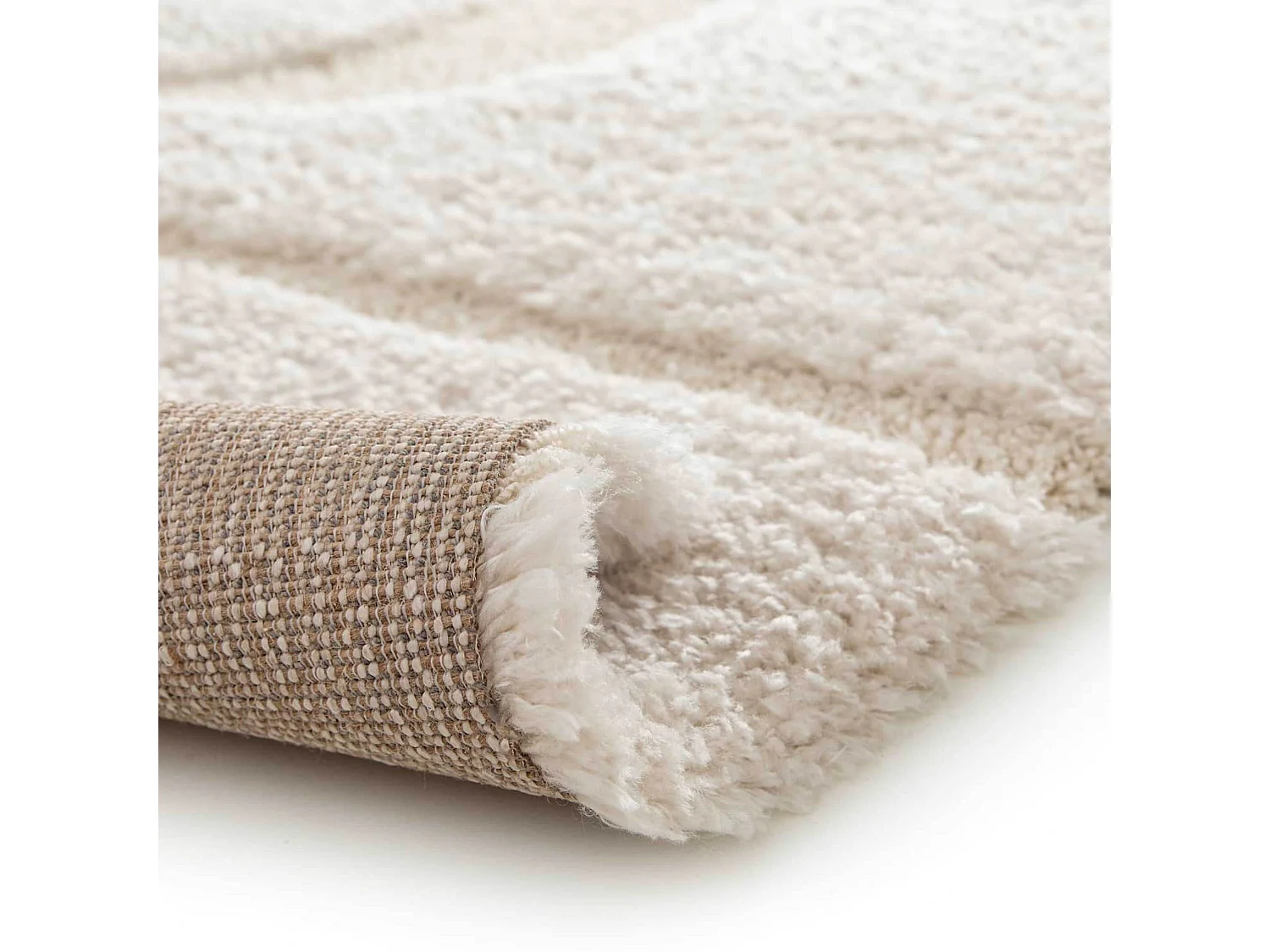 Tapis rectangulaire à poils longs motif géométrique écru 120 x 170 cm